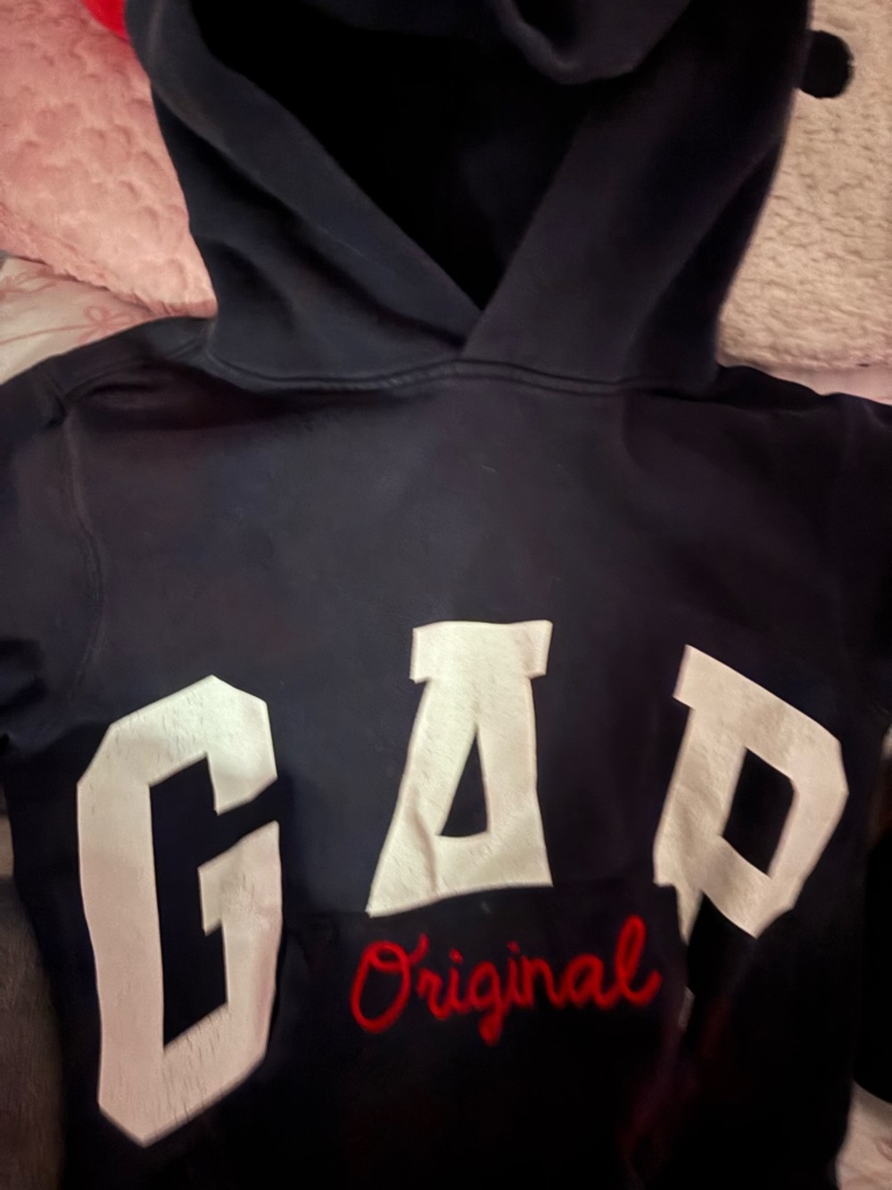 GAP Black Hoodie with White Logo and Red Script